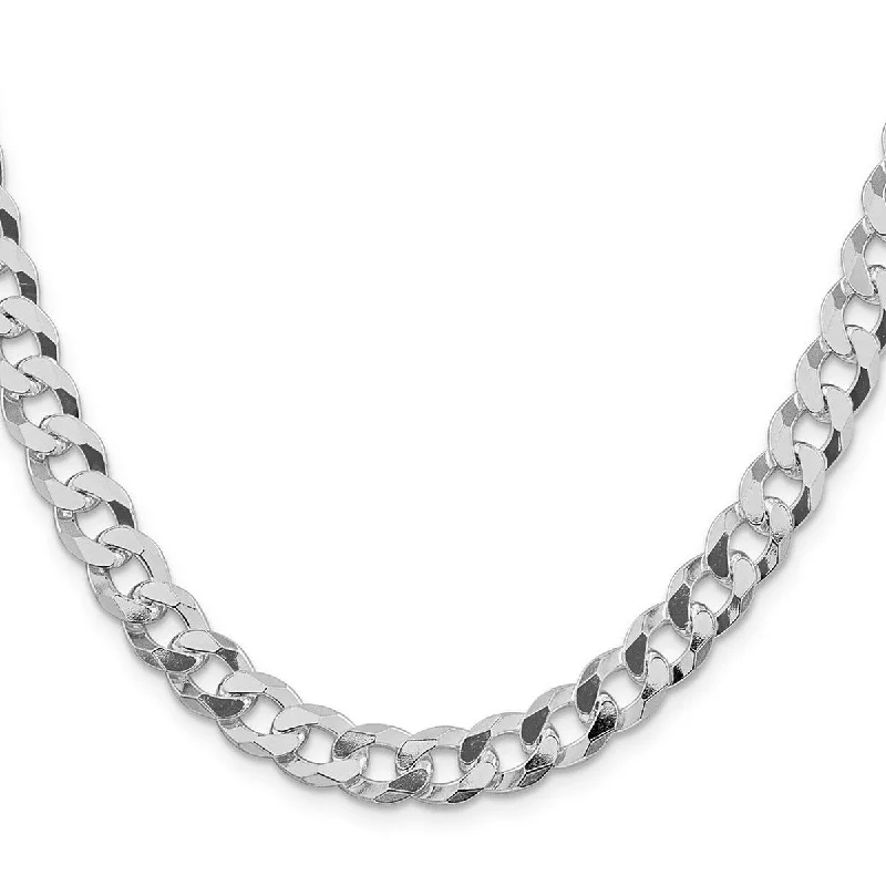 Curata 925 Sterling Silver Rhodium 8.5mm Beveled Curb Chain Necklace for Men