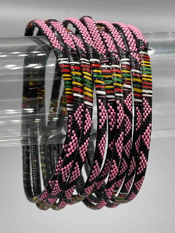 Layered link bangles-Wide Finest Design Recycled Plastic Bracelet - Pink