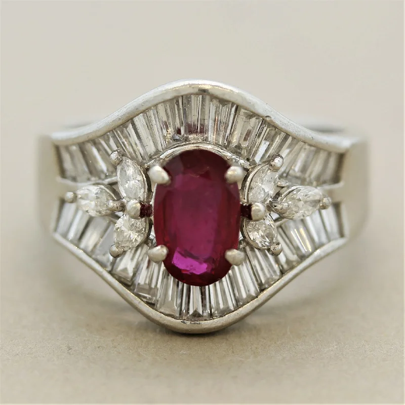 Morganite gem rings-Ruby Diamond Platinum Ring