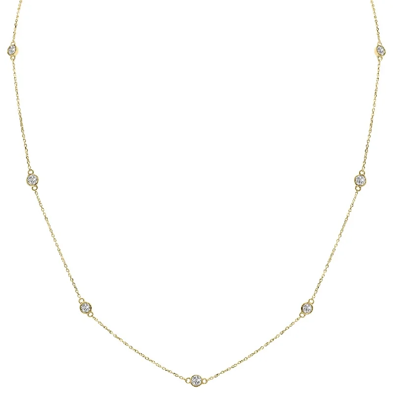 Marquee 1 Carat TW Bezel Set Lab Grown Diamond Station Necklace in 14K Yellow Gold