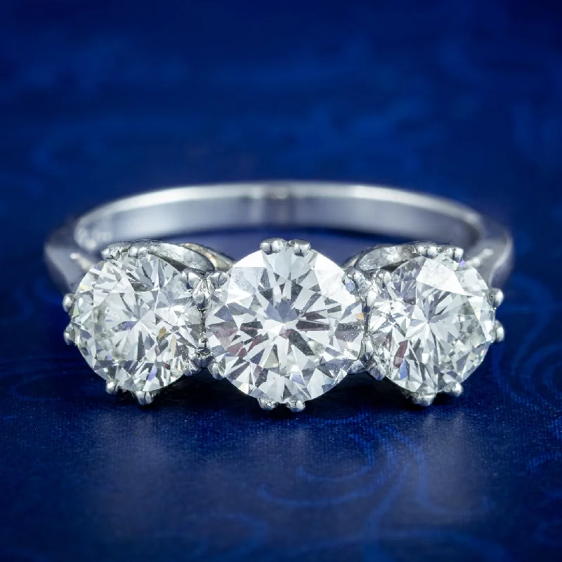 Bamboo design rings-Edwardian Style Diamond Trilogy Ring 2.75ct Diamond With Cert