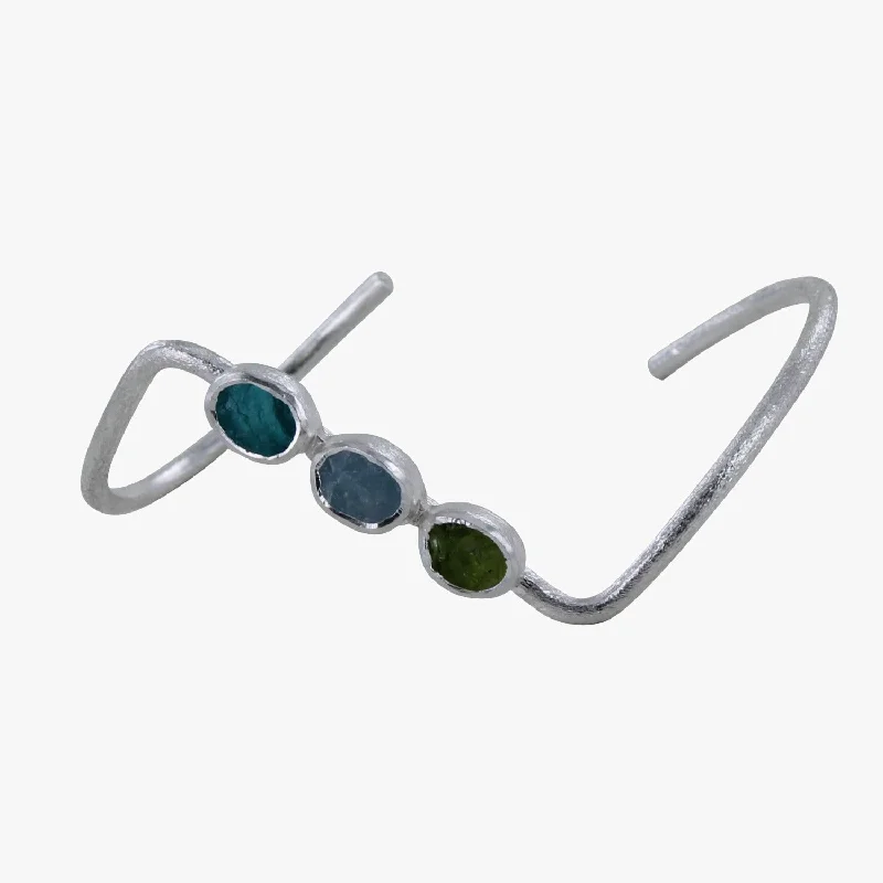 Polished word bangles-Trio Rough Stone Cuff Bracelet in Sterling Silver