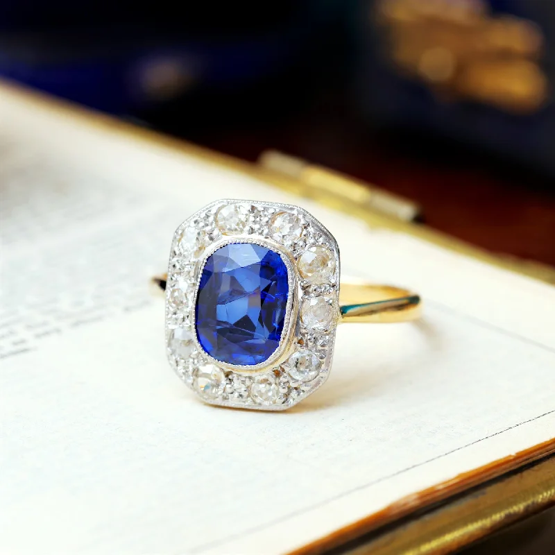 Tight clasp rings-Vintage Art Deco Sapphire & Diamond Cluster Ring