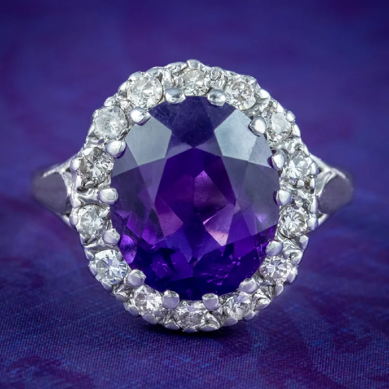 Small flower rings-Vintage Amethyst Diamond Cluster Ring 4.5ct Amethyst