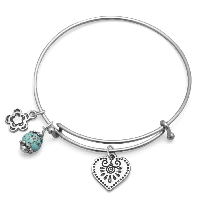 Surf motif bangles-Expandable Heart Charm Fashion Bangle Bracelet