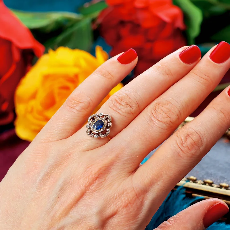 Bold cocktail rings-Fanciful Antique Sapphire & Diamond Cluster Ring