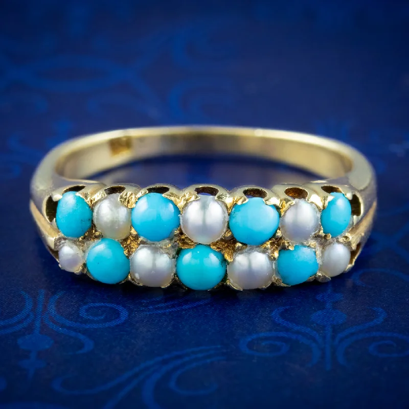 Daisy rings-Antique Victorian Turquoise Pearl Checkerboard Ring