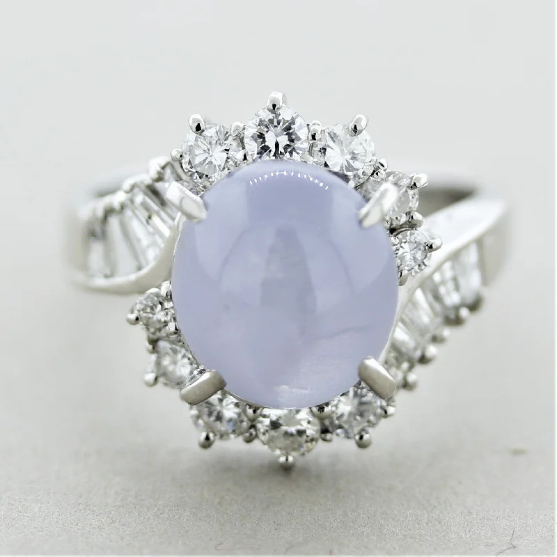 Wide geometric rings-Star Sapphire Diamond Platinum Ring