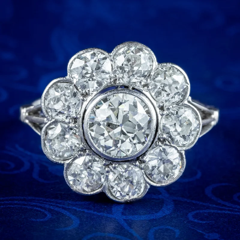 Shiny name rings-Antique Edwardian Diamond Daisy Cluster Ring 3ct Total