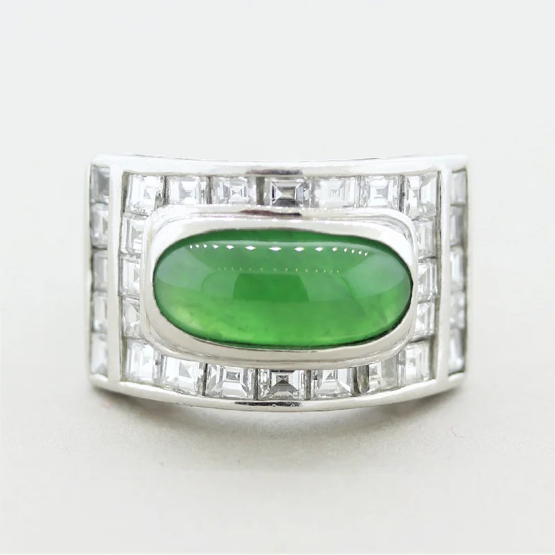 Topaz rings-Jadeite Jade Diamond Platinum Unisex Band Ring