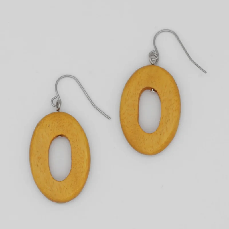 Victorian charm earrings-Mustard Oval Wood Crafted Earrings