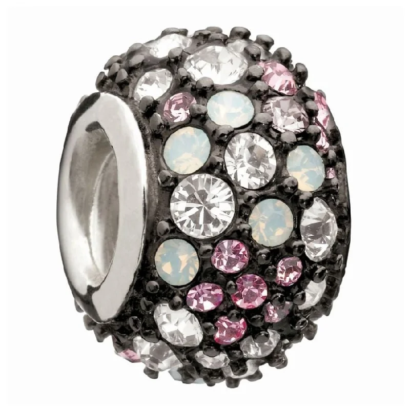 Bold geometric engagement rings-Silver Bead - pink & black jewelled kaleidoscope