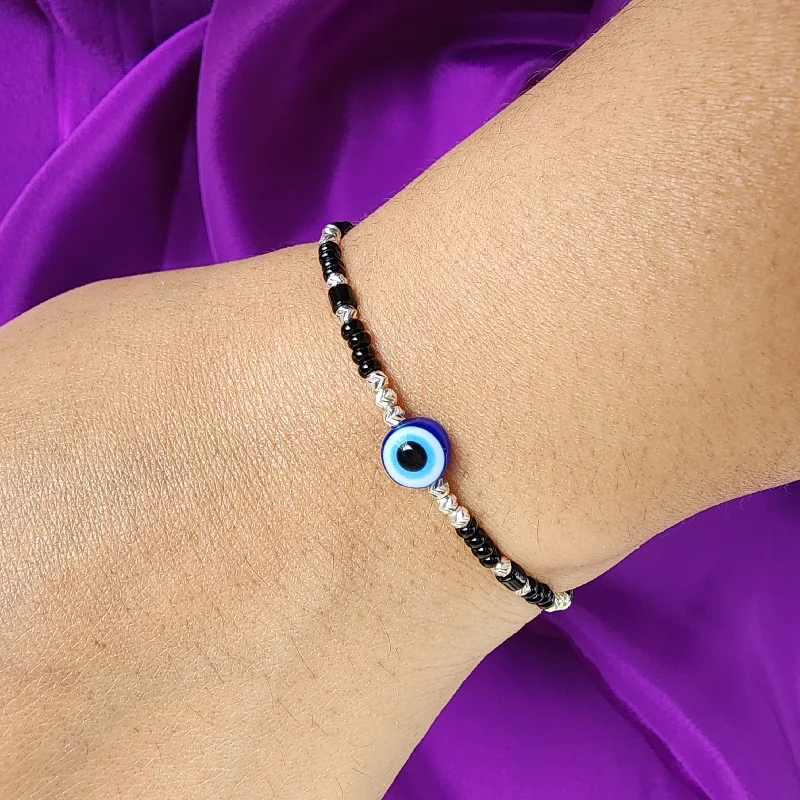 Fine dot bangles-Sparkle Evil Eye Bracelet