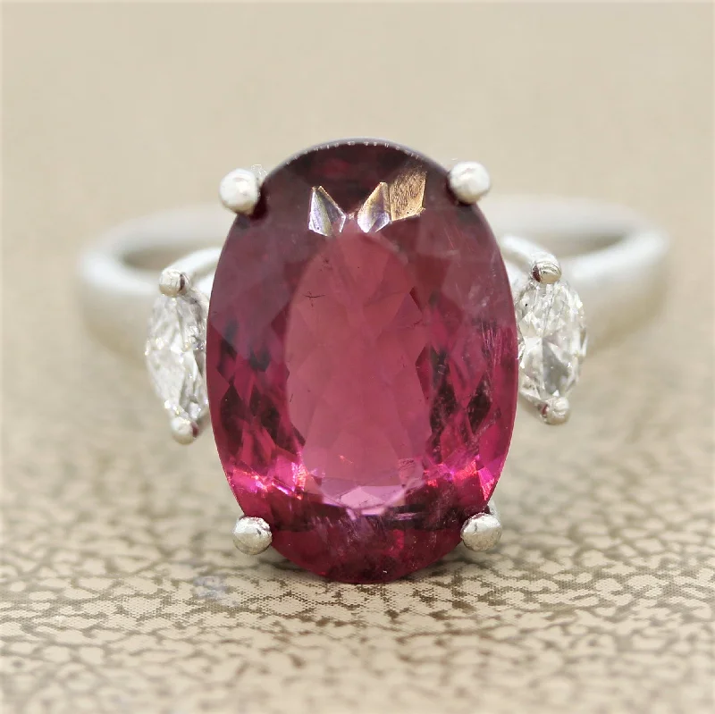 Textured letter rings-Rubellite Tourmaline Diamond Platinum Ring