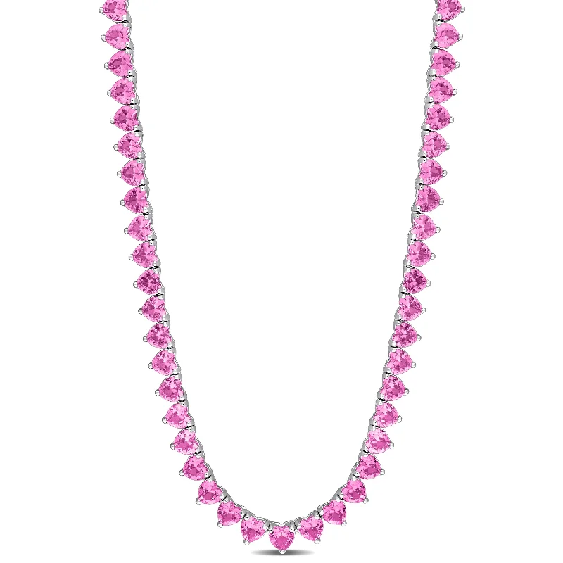 Miadora 31.2ct TGW Created Pink Sapphire Necklace in Sterling Silver