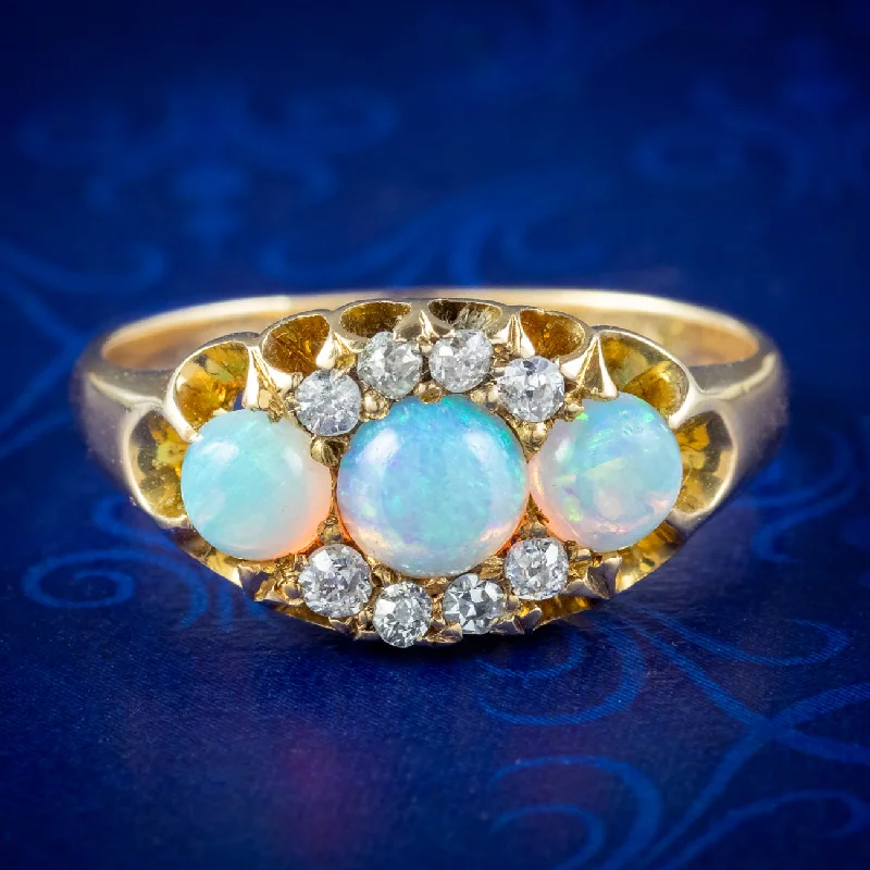 Pure eternity rings-Antique Victorian Opal Diamond Cluster Ring 0.80ct Opal