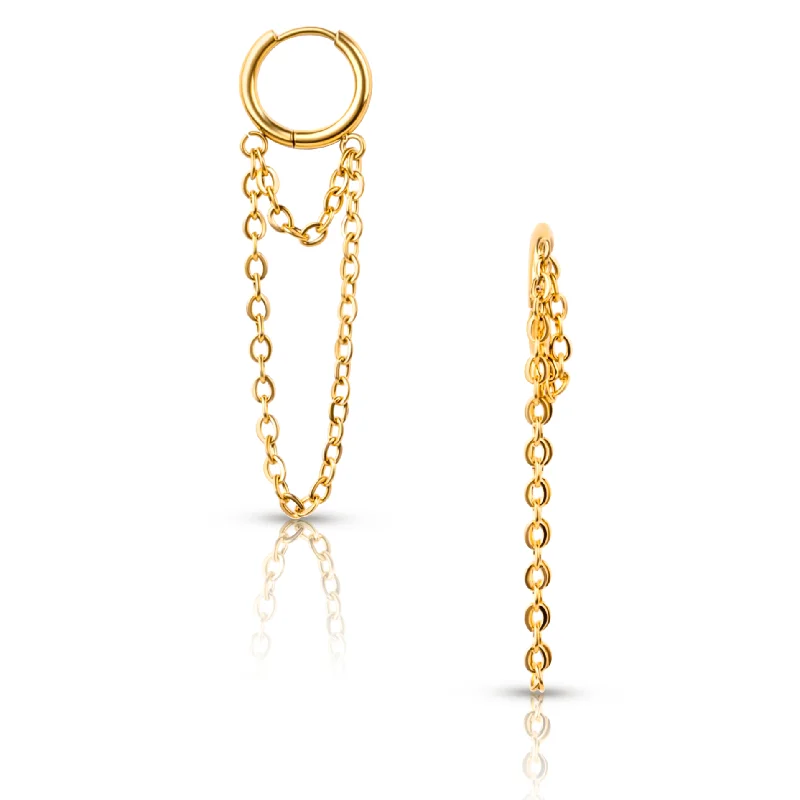 Small star earrings-Kira Drop Chain Huggie Hoop Earring