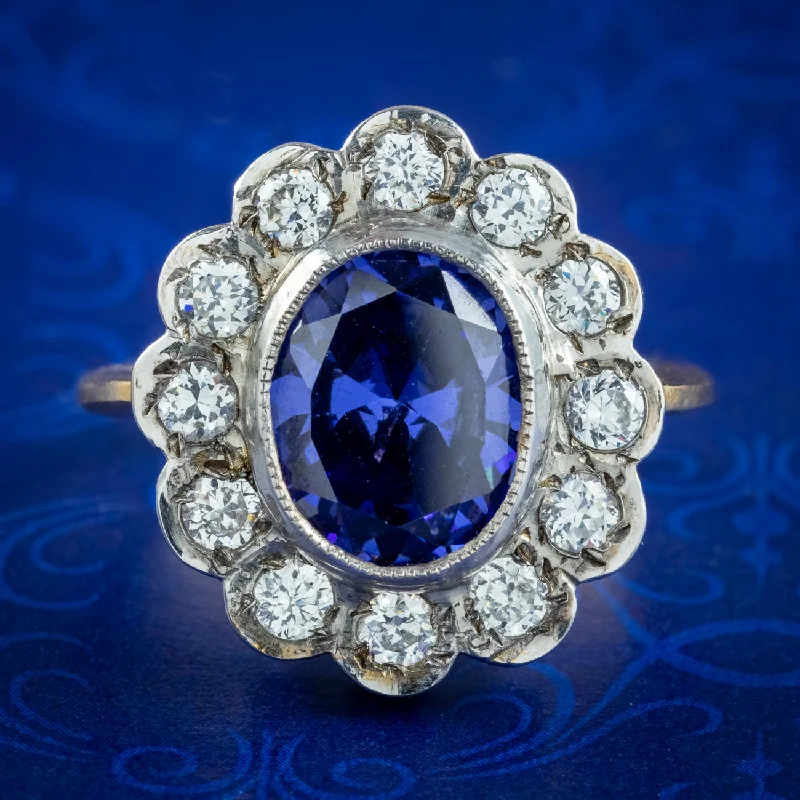 Daisy rings-Edwardian Style Blue CZ Tanzanite Daisy Cluster Ring