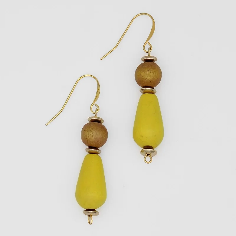 High gloss earrings-Yellow Geometric Dangle Statement Earring