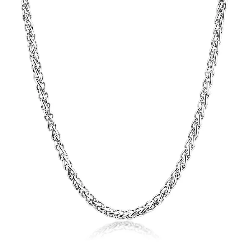 Men's Polished Spiga Wheat Chain Stainless Steel Necklace (6mm) - 24"