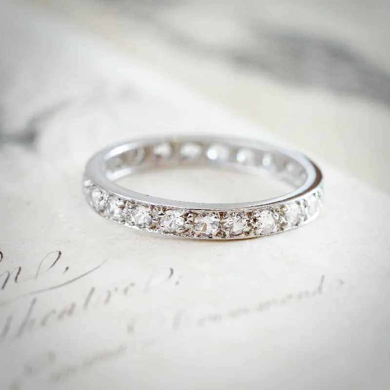 Quirky design rings-Vintage Size 'R' White Gold & Paste Full Eternity Ring