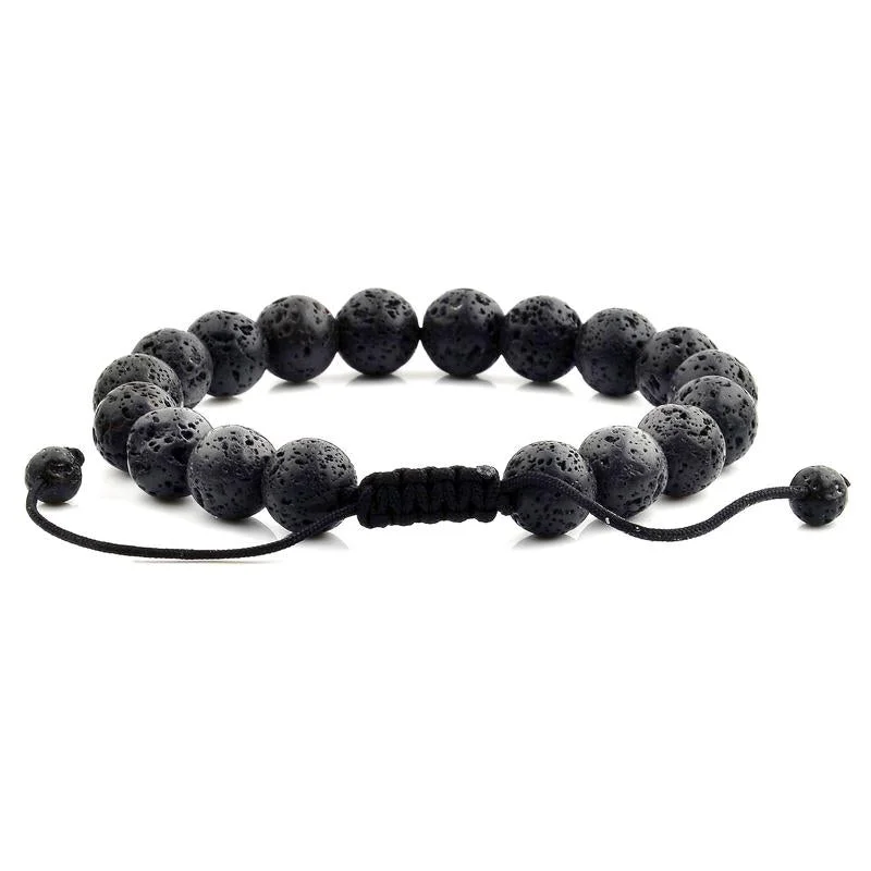 Textured letter bangles-CRUCIBLE MEN'S 10MM NATURAL LAVA STONE BEAD ADJUSTABLE BRACELET