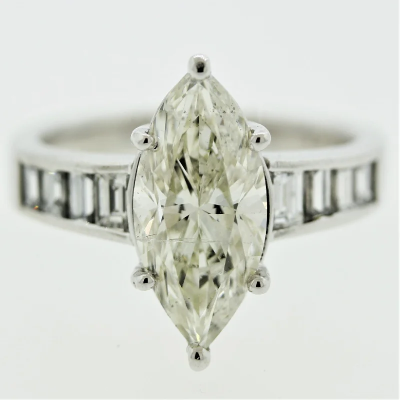 Petite flower rings-2.66 Carat Marquise Diamond Platinum Engagement Ring