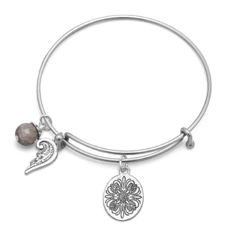 Oval stone bangles-Expandable Angel Wing Charm Fashion Bangle Bracelet