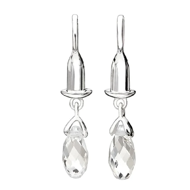 Retro style engagement rings-Silver Earring Bead Drops - Clear Briolette