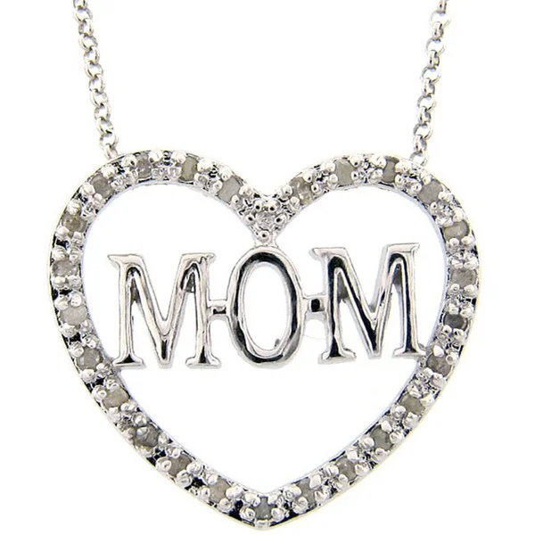 Sterling Silver 1/4ct TDW Diamond 'MOM' Heart Necklace (J-K, I3)