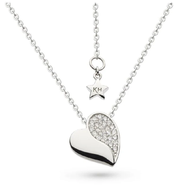 Spiral band engagement rings-Silver Miniatures Cubic Zirconia Set Super Heart Necklace