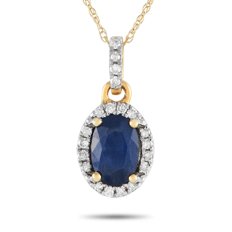 Yellow Gold 0.10ct Diamond and Sapphire Pendant Necklace PD4-16075YSA Length 18 Inch