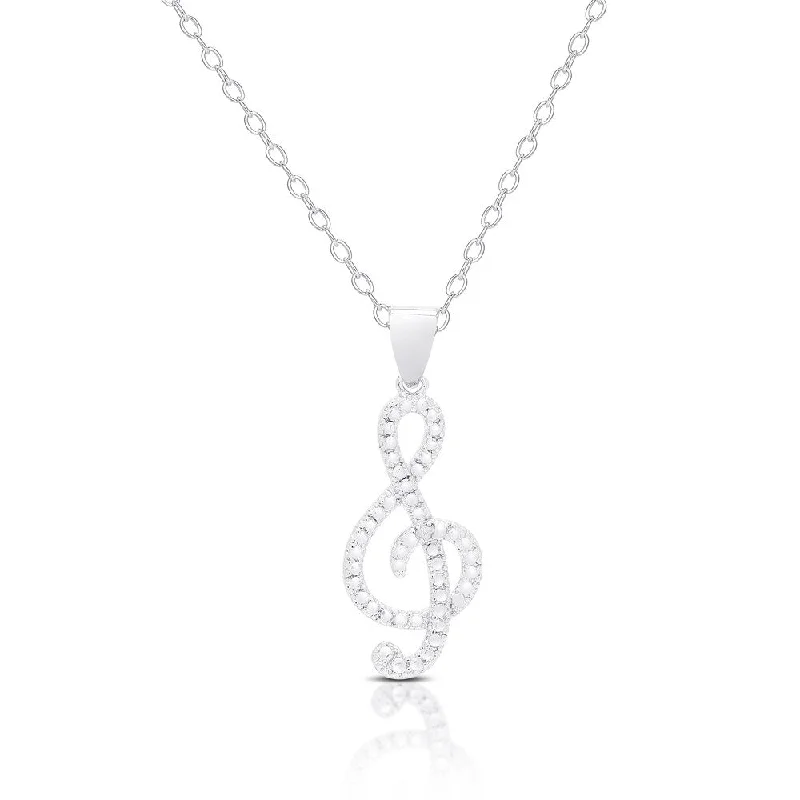 Finesque Silver Overlay Diamond Accent Musical Note Necklace