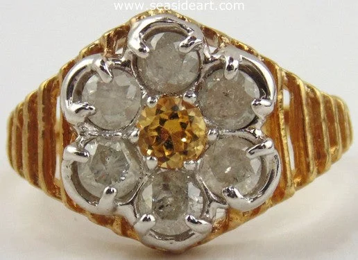 Bamboo design rings-Diamond & Citrine Ring 10kt Yellow Gold