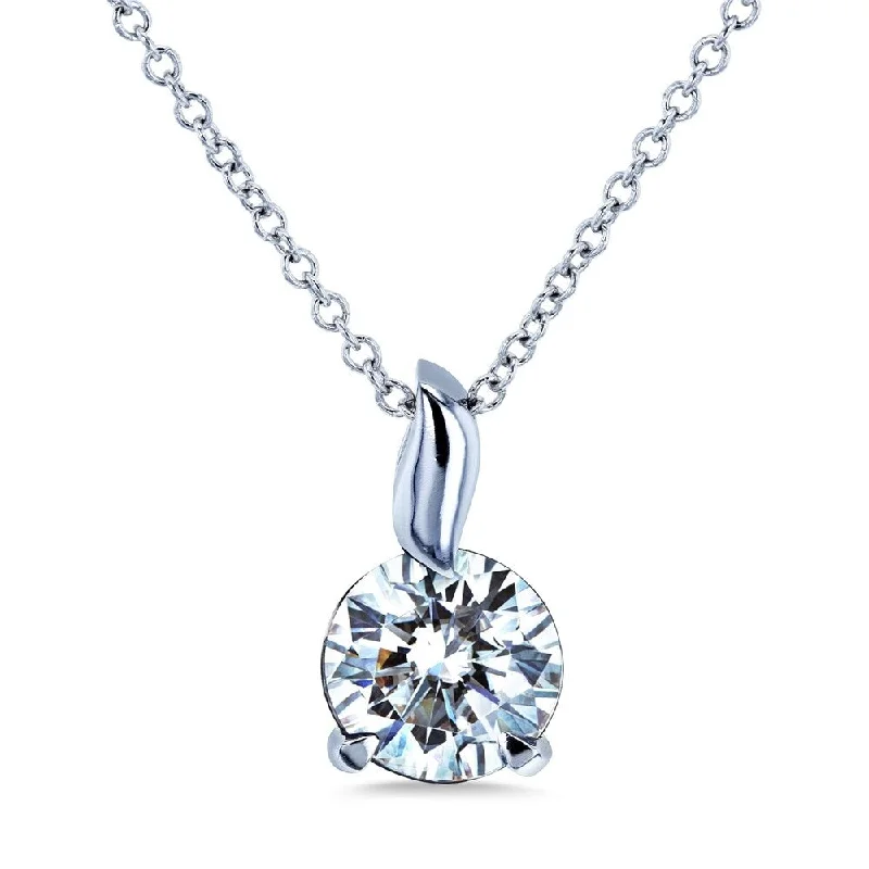 Annello by Kobelli 14k Gold Round 1 Carat Forever One Moissanite (6.5mm) Leaf Bail Solitaire 16 Inch Necklace (DEF/VS)