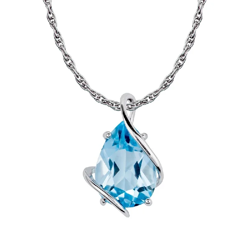 Viducci 10k White Gold Genuine Pear-shape Blue Topaz Tear-Drop Pendant Necklace