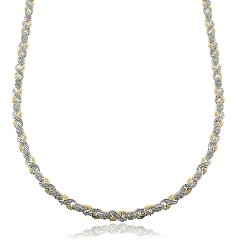 Finesque Two-tone Silverplated Diamond Accent 'XO' Necklace