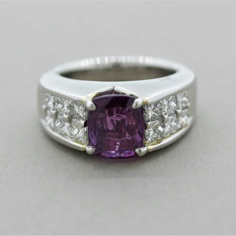 Topaz solitaire rings-Purple Sapphire Diamond Platinum Ring