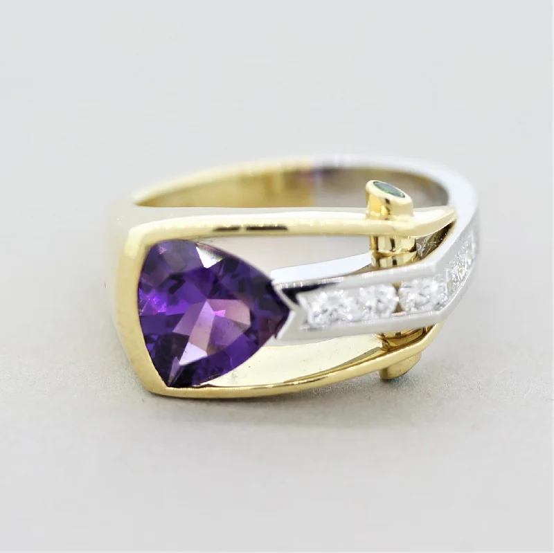 Reed style rings-Amethyst Diamond Tsavorite Gold & Platinum Ring