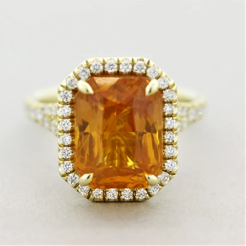 Morganite gem rings-Fancy Orange Sapphire Diamond Gold Ring, GIA Certified