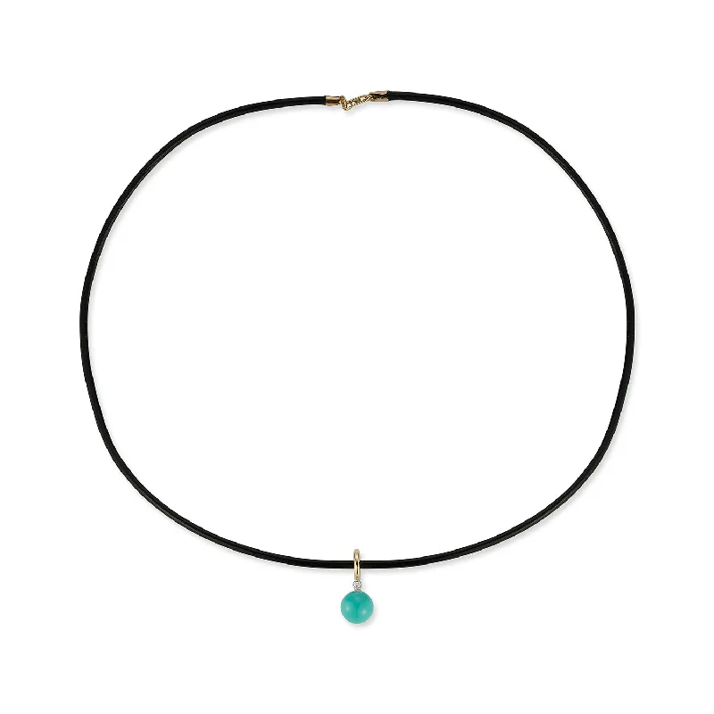 14kt Diamond Turquoise Dot on Leather Cord Necklace