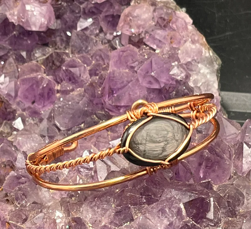 Full moon bangles-Hypersthene Copper Bracelet Wire wrapped Handmade