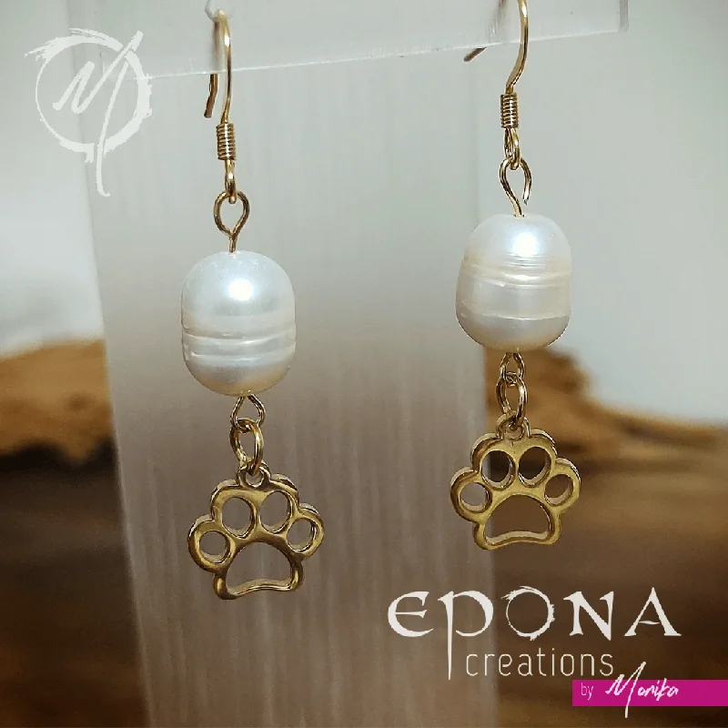 Wide cuff earrings-Pearl Paw print Earrings