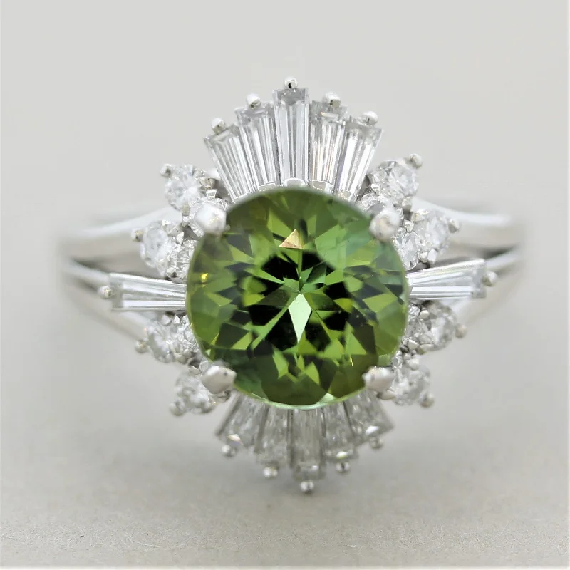 Chunky stone rings-Tourmaline Diamond Spray Platinum Ring