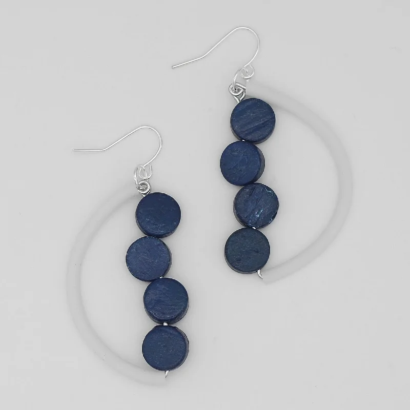 Pure star earrings-Navy Half Moon Dangle Earring