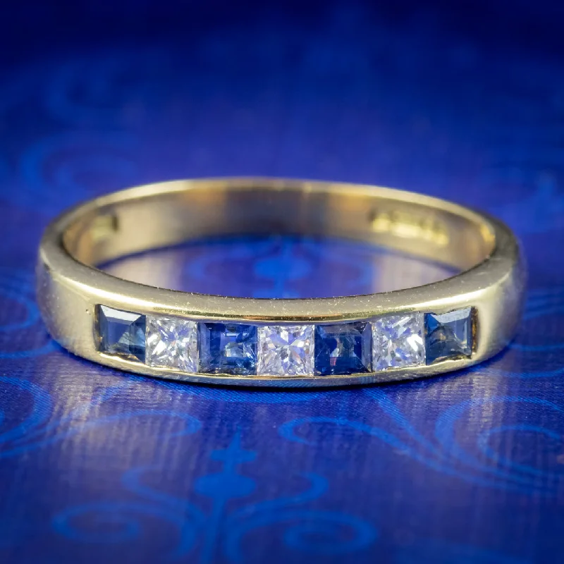 Cord edge rings-Art Deco Style Sapphire Diamond Half Eternity Ring