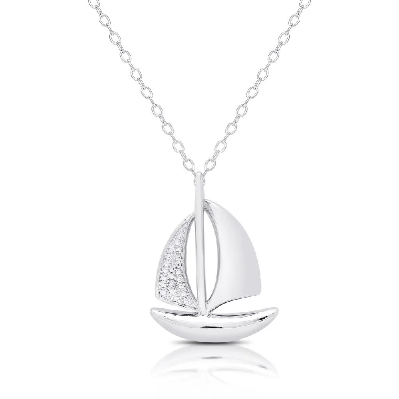 Finesque Silver Overlay Diamond Accent Sailboat Necklace