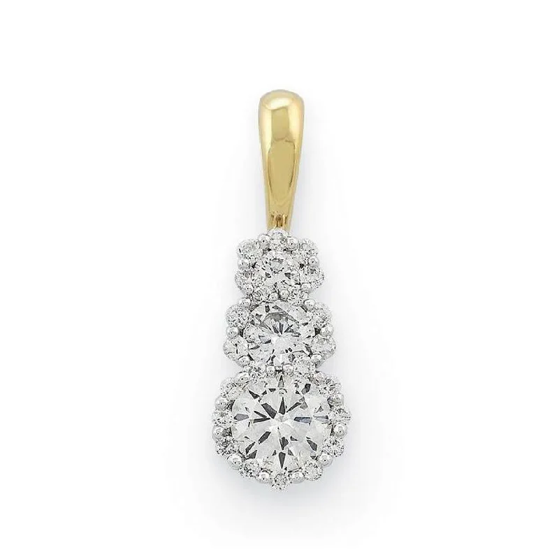 Sleek gold engagement rings-18ct Yellow Gold Round Brilliant Cut Diamond Triple Cluster Drop Pendant