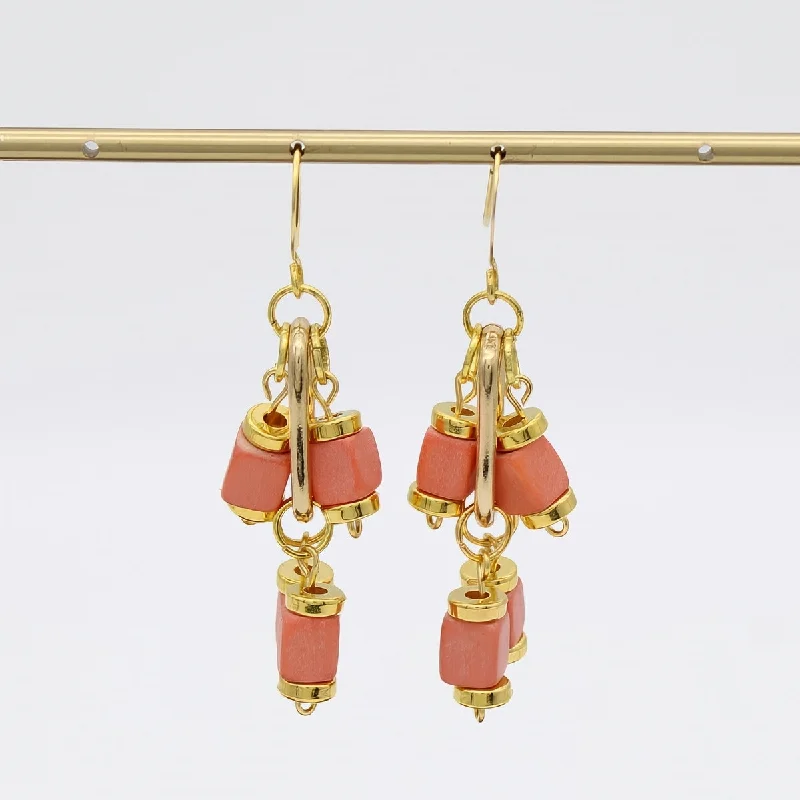 Tiny wing earrings-Peach Golden Threads Earring