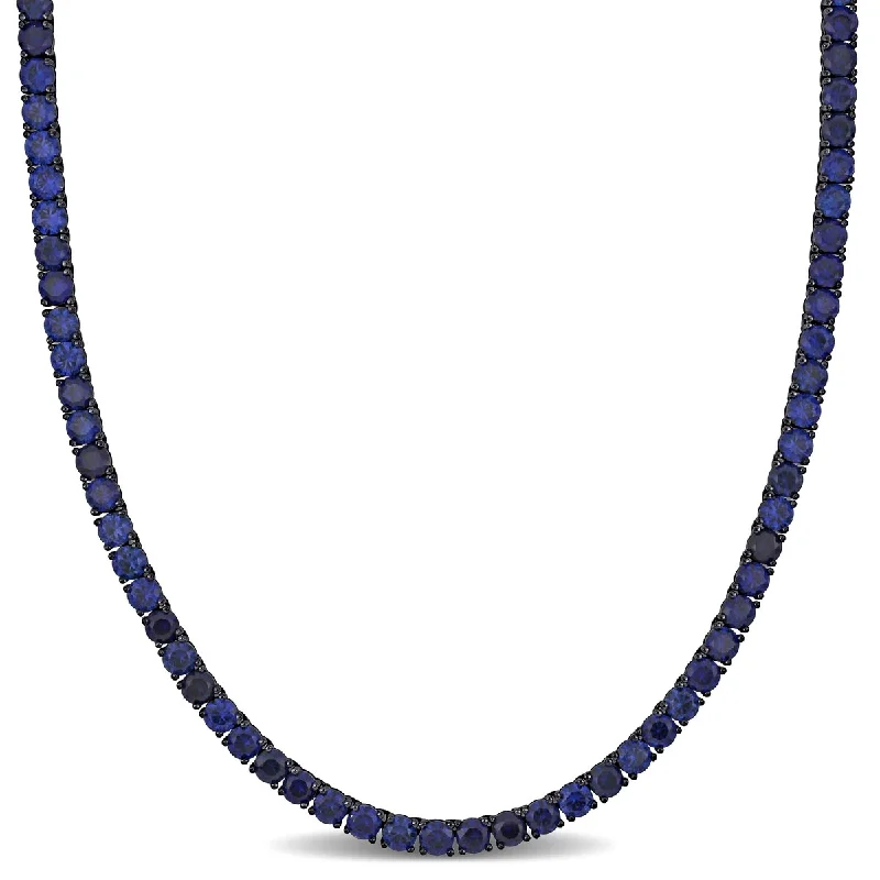 Miadora 40ct Created Blue Sapphire Men's Necklace in Black Rhodium Sterling Silver- 20 in